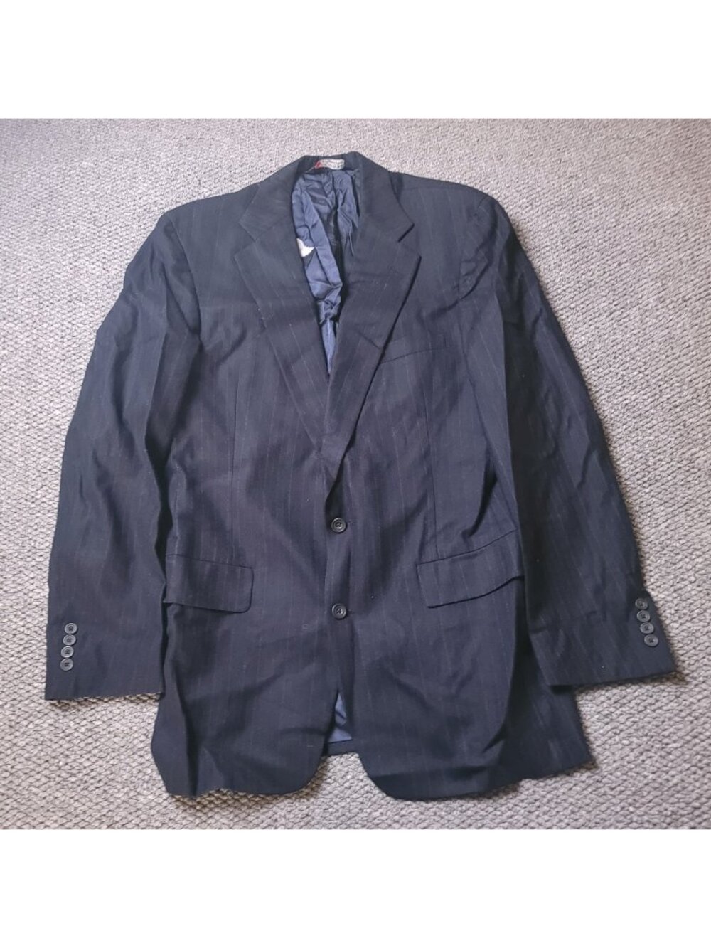 VINTAGE Austin Reed Union Blazer Mens 40 Pit Wool Blue Striped Suit Jacket